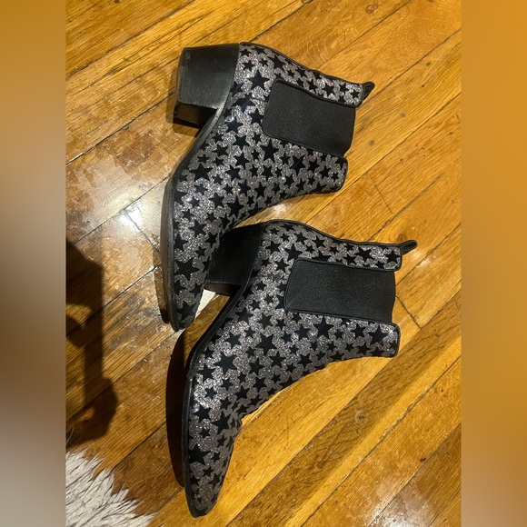 Saint Laurent Women Black Silver Glitter Suede Stars Ankle Cowboy Boot - Picture 9 of 11